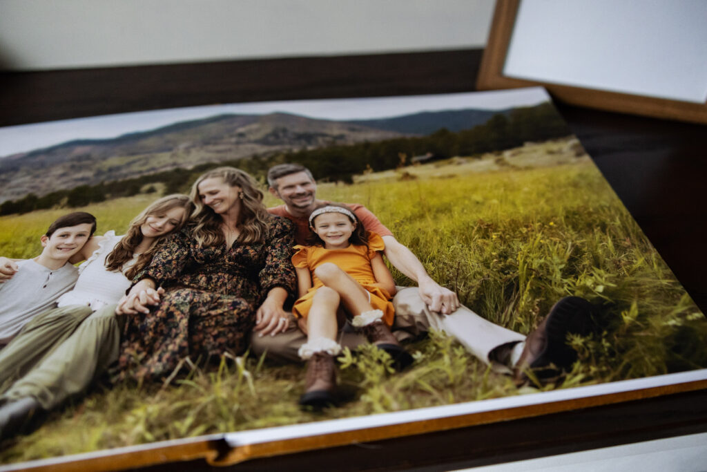 Opened family photo album.