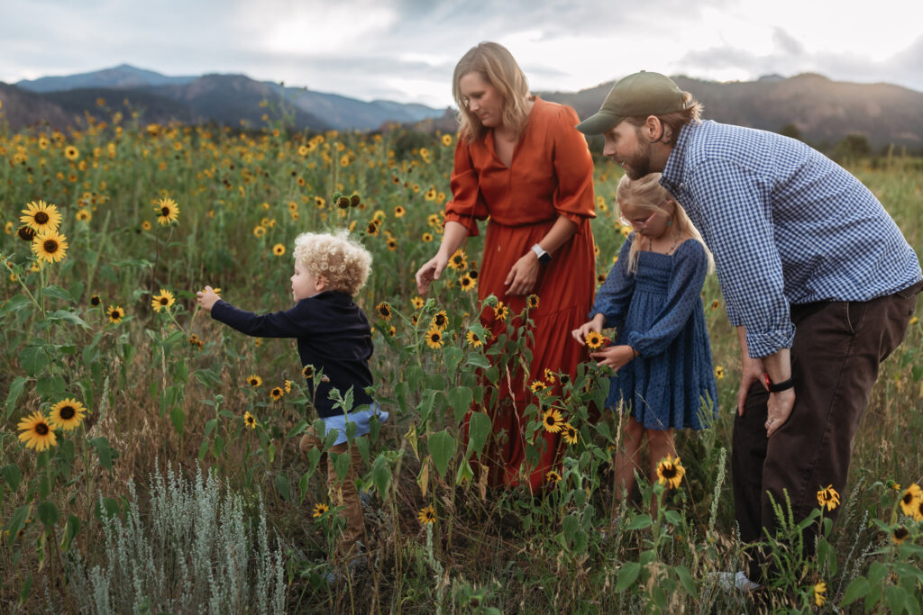 Family in a beautiful field of wildflowers.
